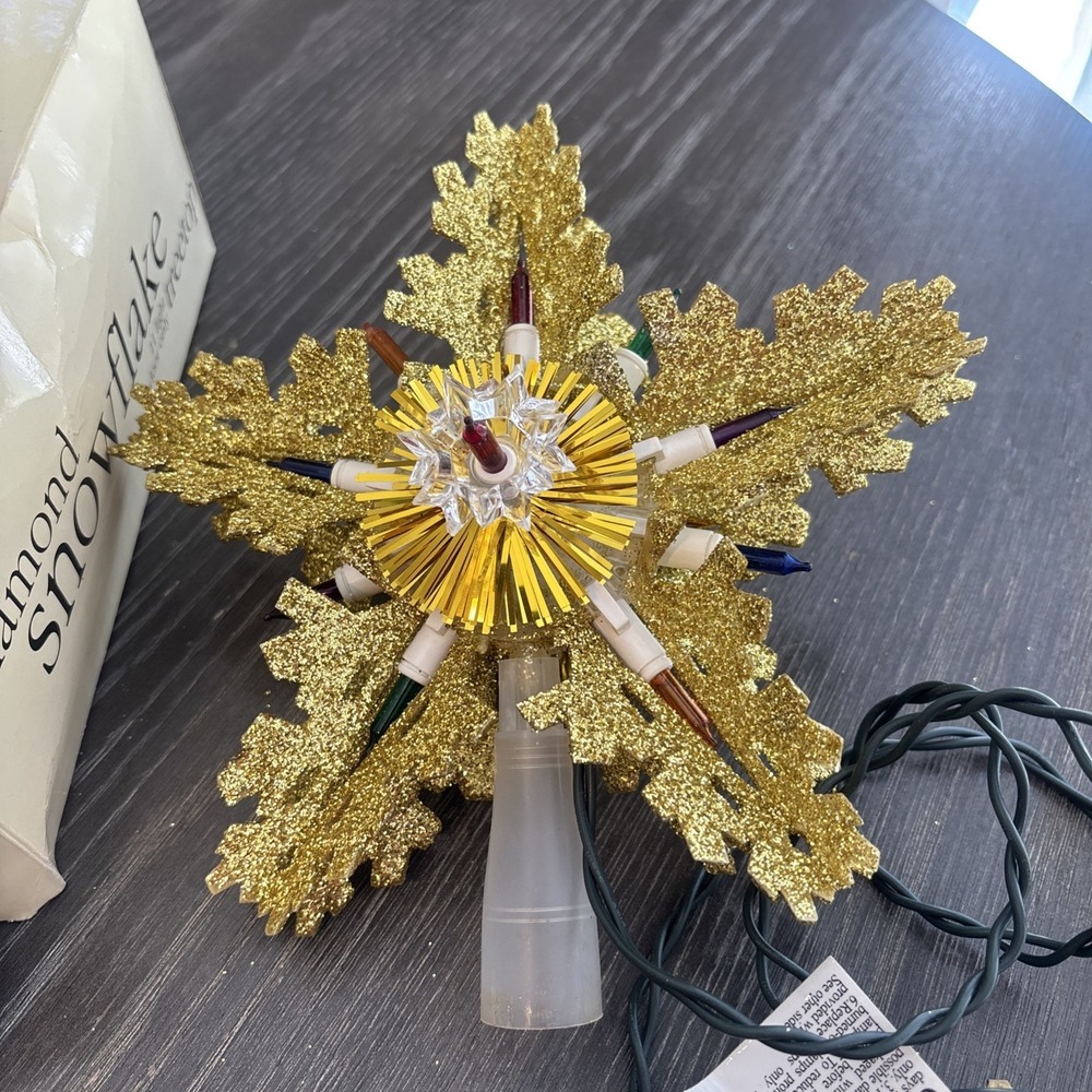 Gold Snowflake Tree Top Topper Lights Christmas Holiday Classics‎ 11" Tinsel